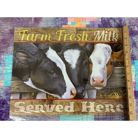 Farm Fresh Milk Served Here 16x12.5 Tin Sign Crunchy Raw Milk Natural Clean - Picture 2 of 3